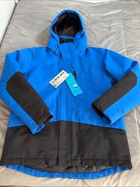 NWT Liquid boys Blue & Black Colorblock Hooded winter ski  waterproof Jacket Lg